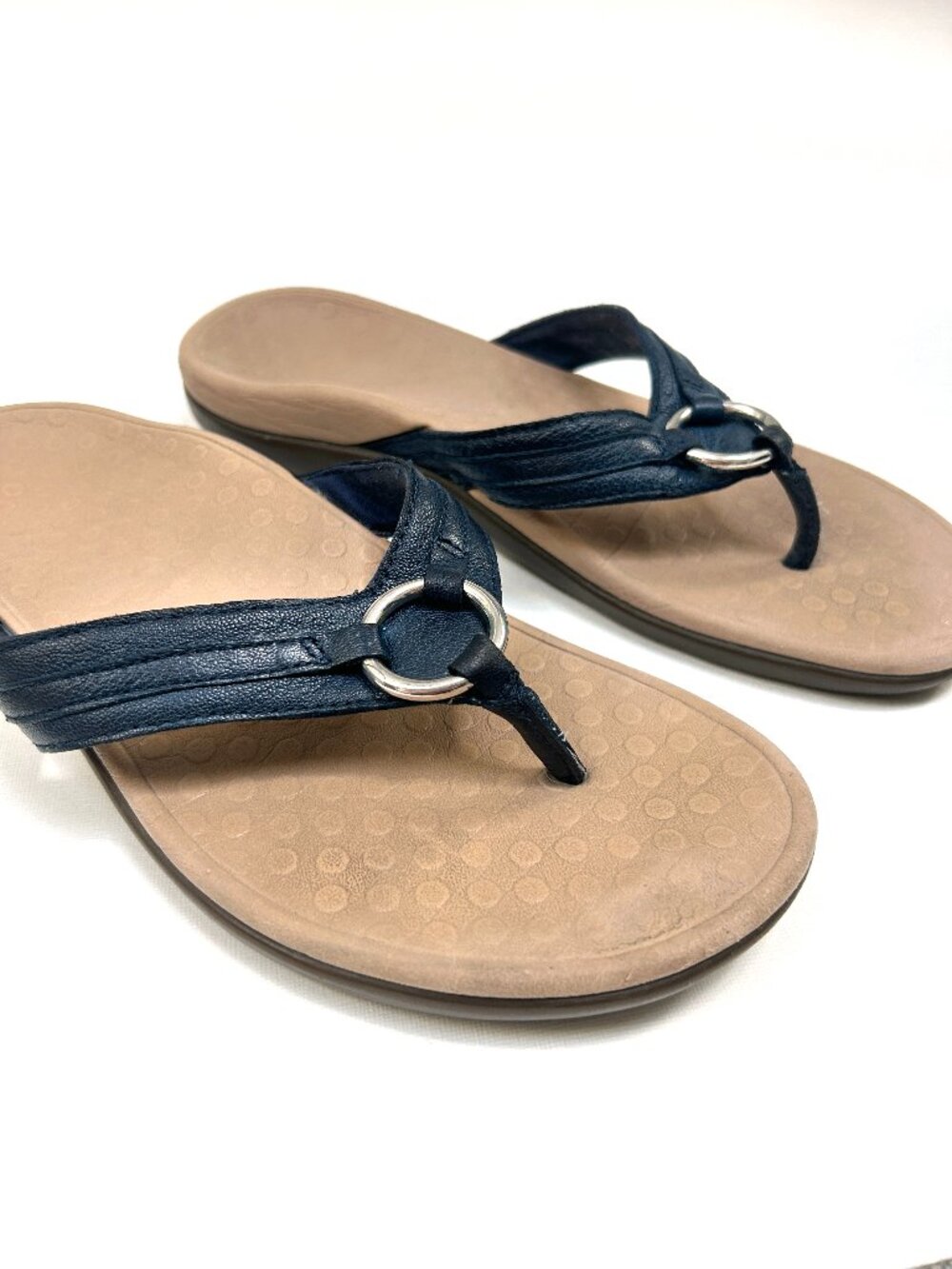 Vionic Tide Aloe Toe Post Sandals Navy Orthotic Arch Support Flip Flop Size 8